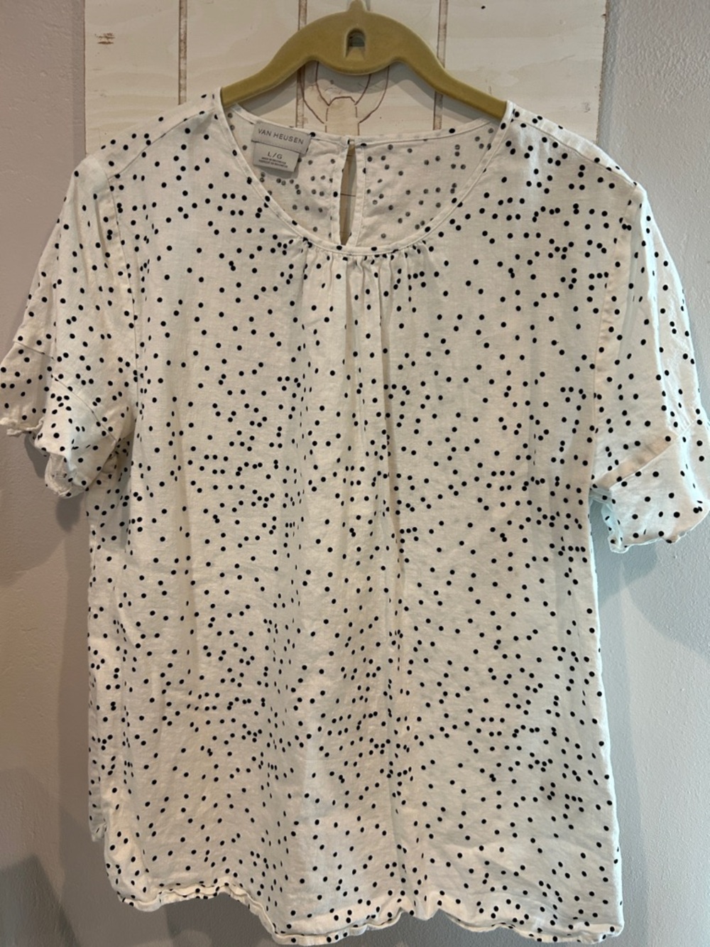 Van Heusen White Sleeveless Top with Black Polka Dots